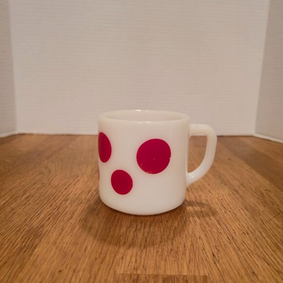 Federal Polka Dot Mug Red Mid Century 1960s 60s Milk Glass Coffee Cup 8 oz Retro - Picture 3 of 7